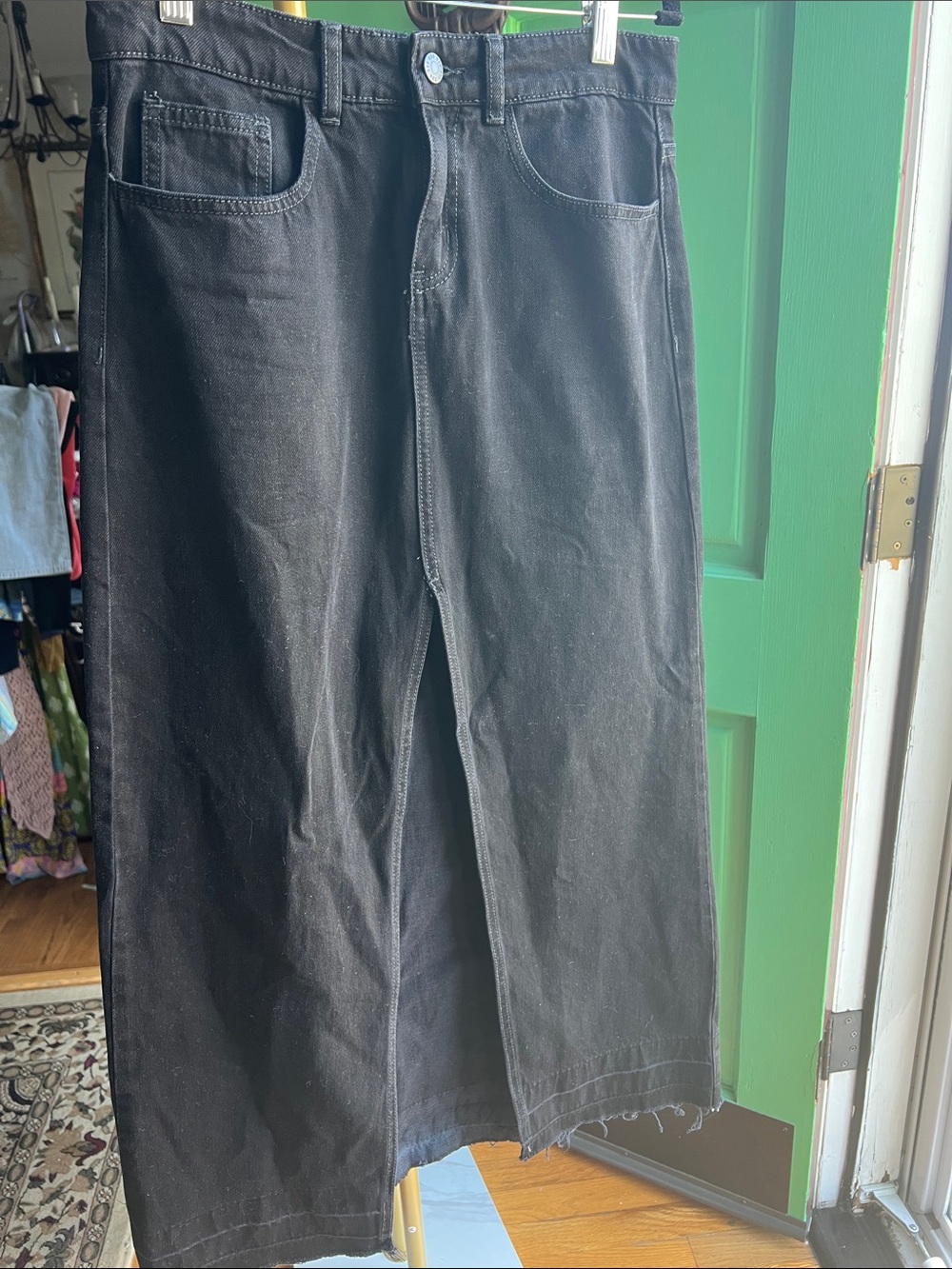 BDG urban outfitters Mandi long Black Denim skirt w/ distressed hem - Small